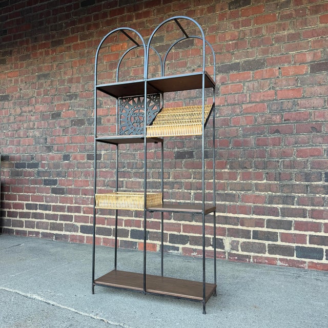 Mid-Century Modern Arthur Umanoff Etagere With Mayan Sun Mid Century Caned Iron For Sale - Image 3 of 12