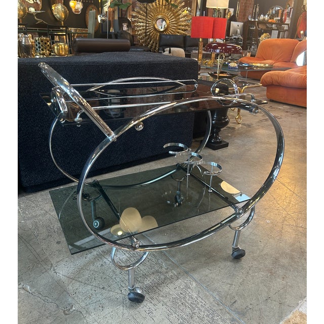 1970s Bauhaus Bar Cart in Chrome For Sale In Los Angeles - Image 6 of 6