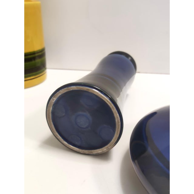 Postmodern Blue and Yellow Glazed Vase and Bottles attributed to Parravicini, 1970s, Set of 3 For Sale - Image 12 of 15