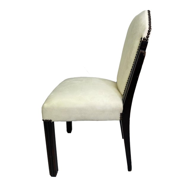 Ivory Set of 8 Vintage Art Deco Style Dining Chairs in Ivory Suede-Like Upholstery & Dark Mahogany Frames For Sale - Image 8 of 18