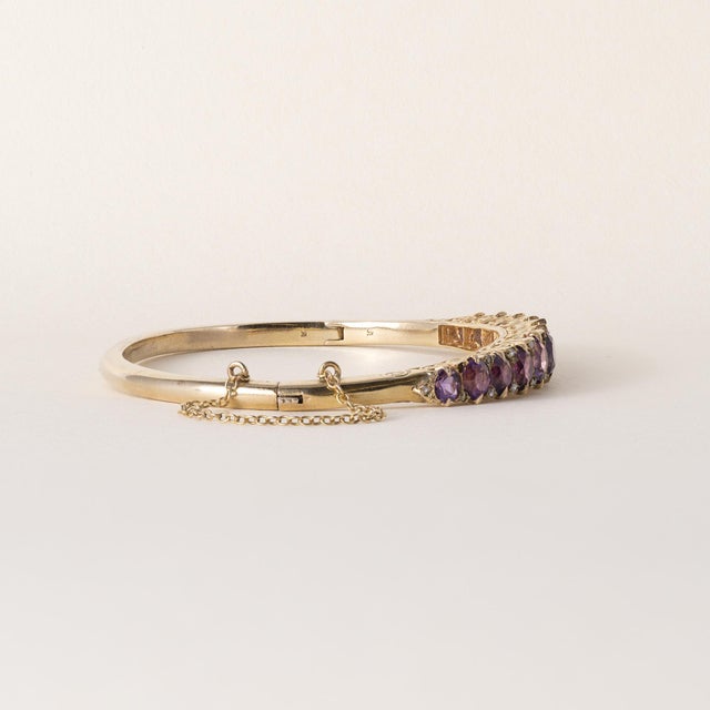 Modern Vintage 10k Gold 6 Carats Amethyst and Rose Cut Diamond Bangle For Sale - Image 3 of 6