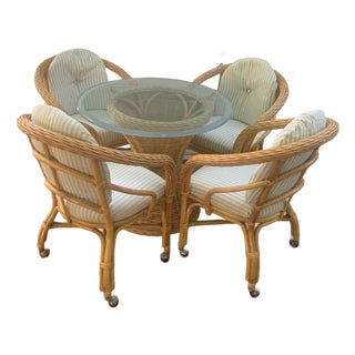 Vintage Set of 5 Pieces Bamboos and Rattan Dining Room Table and Chairs For Sale