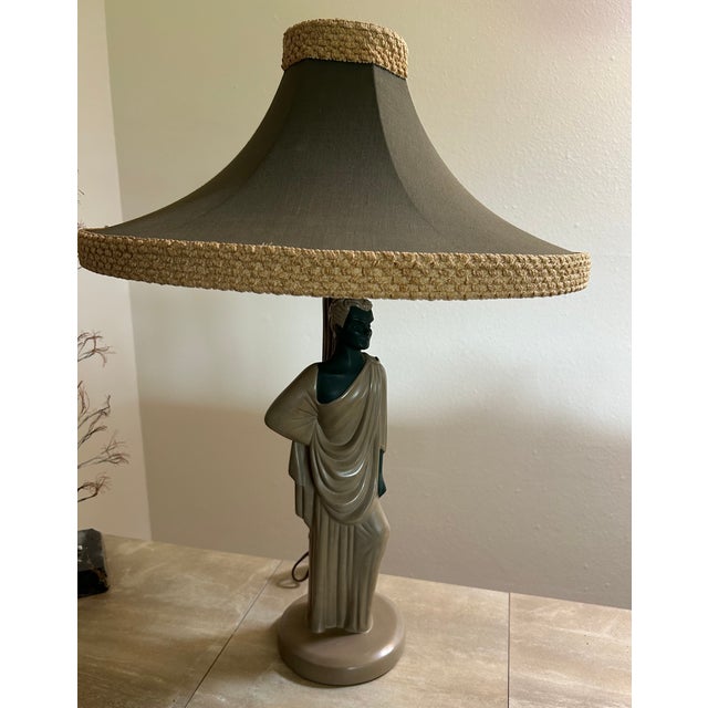 Greige Vintage Continental Art Company Greek / Roman Style Figural Lamps " High to the Finial. For Sale - Image 8 of 11