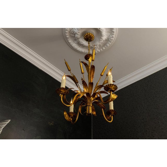 Mid-Century Hollywood Regency Chandelier with Cattail Motifs, 1950s For Sale - Image 6 of 18
