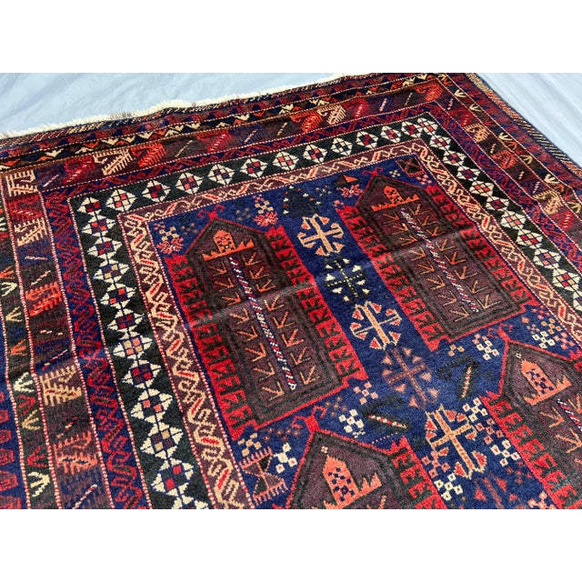 Islamic Vintage Afghan Baluchi Hand-Knotted Rug With Geometric Tribal Design in Navy Rug For Sale - Image 3 of 11
