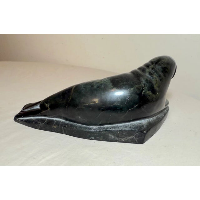 Black Large Vintage Carved Soapstone Canadian Walrus Seal Eskimo Sculpture Inuit 35451 For Sale - Image 8 of 12