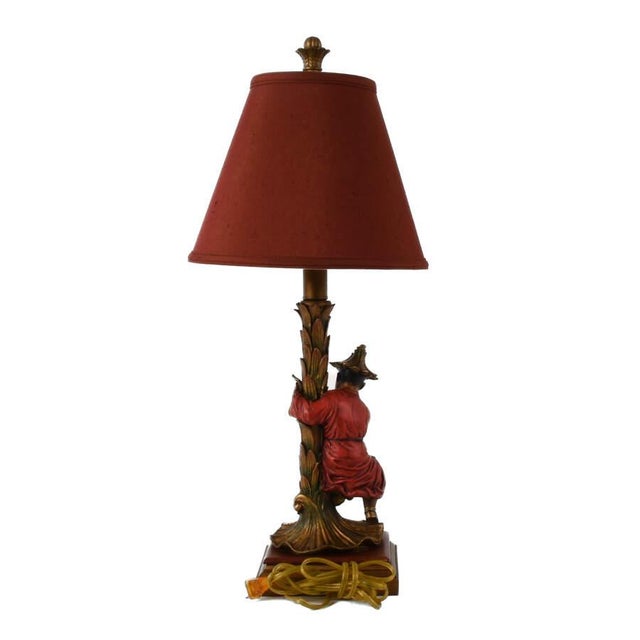 Figural Table Lamp With Chinese Man and Banana Tree Motif, Composite Sculpture For Sale In Greensboro - Image 6 of 7