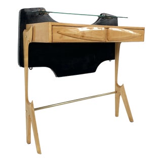 Vintage Brass and Wood Console, 1950s For Sale
