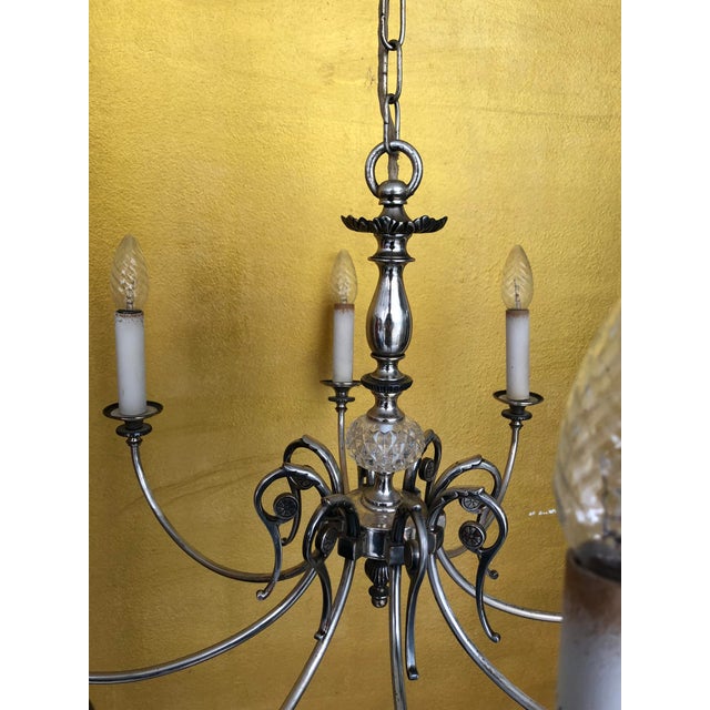Cream Chandelier and Wall Sconces in Silver and Crystal Glass, 1940s, Set of 3 For Sale - Image 8 of 18