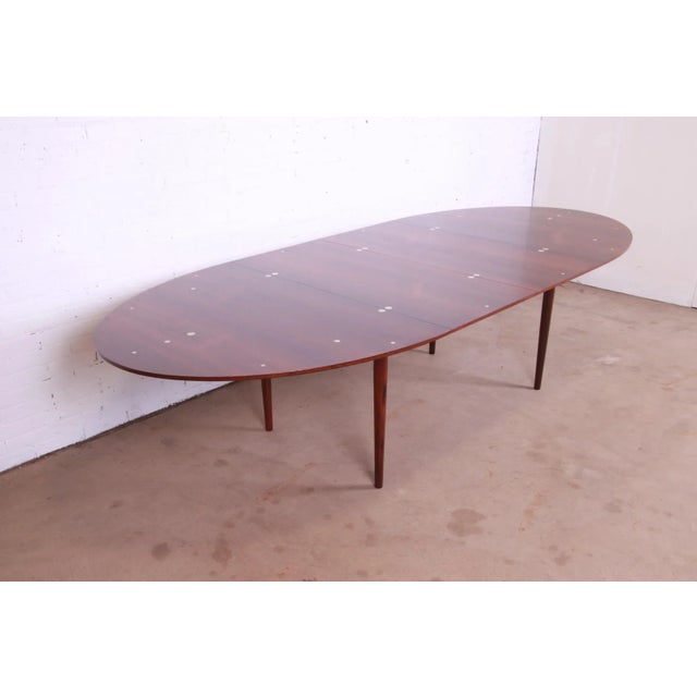 Niels Vodder Outstanding Finn Juhl Rosewood and Silver Inlay "Judas" Dining Table, Newly Restored For Sale - Image 4 of 13