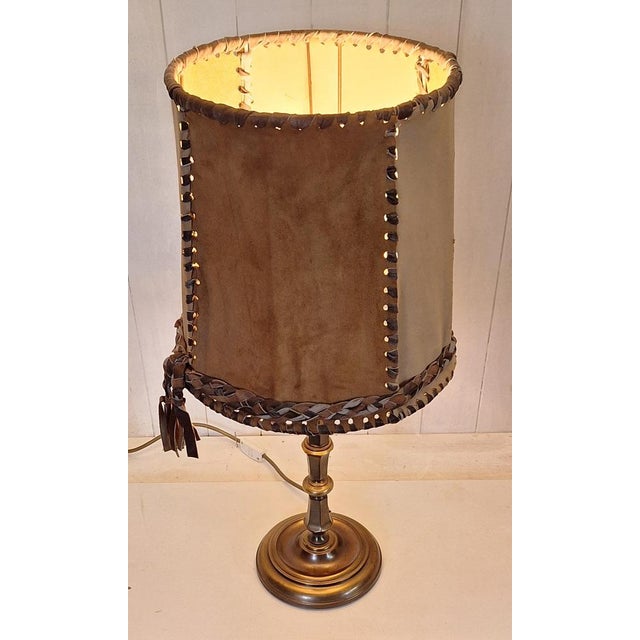 Mid-Century Modern Mid-Century Rustic Table Lamp with Brass Base and Handmade Leather Shade from Schröder & Co., 1960s For Sale - Image 3 of 8
