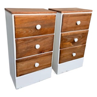 Vintage Handmade Solid Wood Walnut & Ivory Nightstands, Pair For Sale
