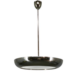 Vintage Bauhaus UFO Chrome and Glass Pendant Light, Czechoslovakia, 1930s For Sale