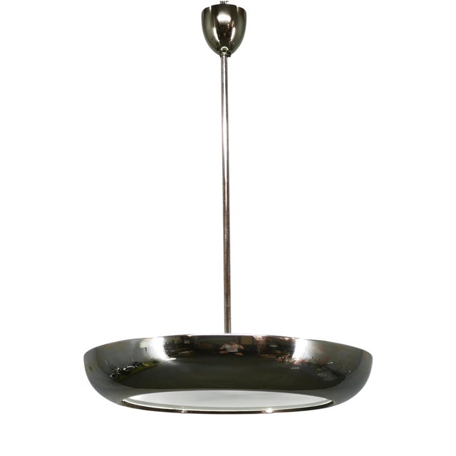 Vintage Bauhaus UFO Chrome and Glass Pendant Light, Czechoslovakia, 1930s For Sale