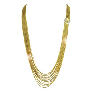 Gucci 18 Karat Gold Multi Strand Long Lariat Necklace Diamond Clasp For Sale