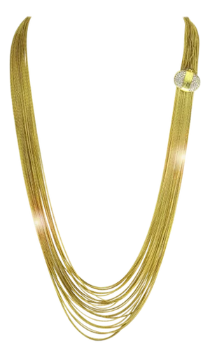 Gucci 18 Karat Gold Multi Strand Long Lariat Necklace Diamond Clasp