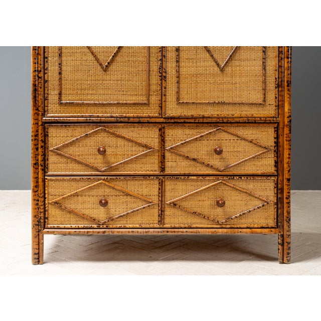 1970s Tortoiseshell Bamboo & Rattan Wardrobe For Sale - Image 13 of 18