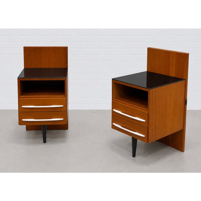 Pair of Mid Century Modern Floating Nightstands + Black Glass Tops by Mojmir Pozar for Up Zavody, C. 1950s For Sale - Image 10 of 14