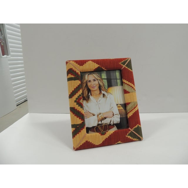Rustic Vintage Red & Yellow Woven Cotton Southwest Style Decorative Picture Frame For Sale - Image 3 of 4