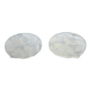 Verlys France Art Deco Opalescent Glass Wine Coasters with Fish Decor, 2 pieces For Sale