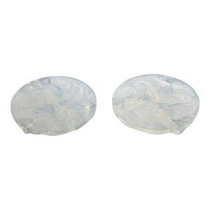 Verlys France Art Deco Opalescent Glass Wine Coasters with Fish Decor, 2 pieces