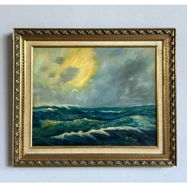 Vintage Coastal Original Seascape Oil on Canvas For Sale - Image 4 of 4