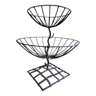 Vintage Sculptural Hand Forged Iron Two Tier Fruit Stand For Sale