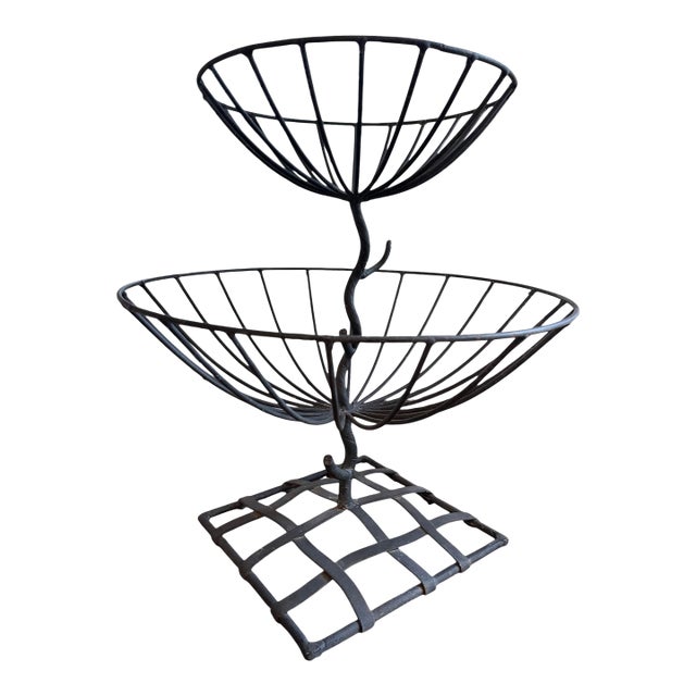 Vintage Sculptural Hand Forged Iron Two Tier Fruit Stand For Sale