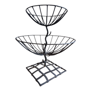 Vintage Sculptural Hand Forged Iron Two Tier Fruit Stand
