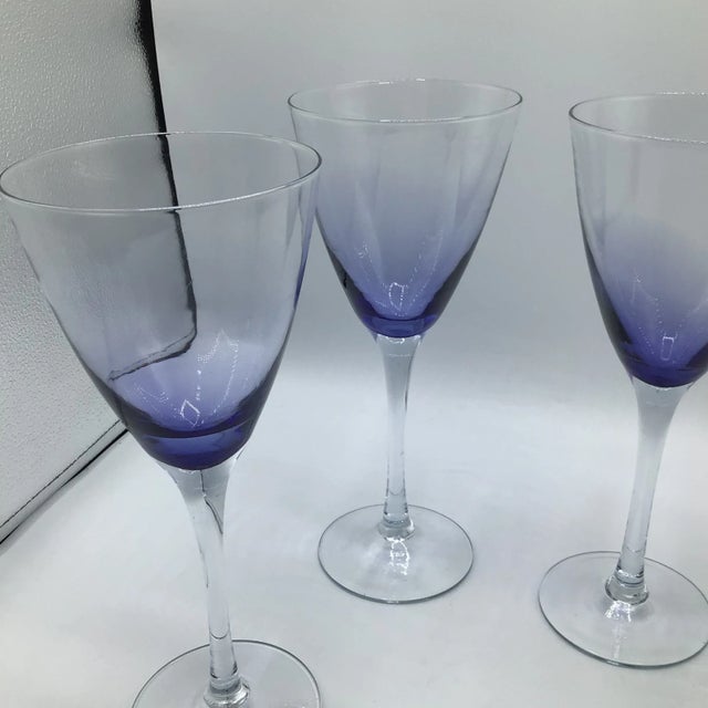 Vintage Tall Blue Fade Crystal Wine/Water Glasses- Set of 4 For Sale - Image 10 of 13