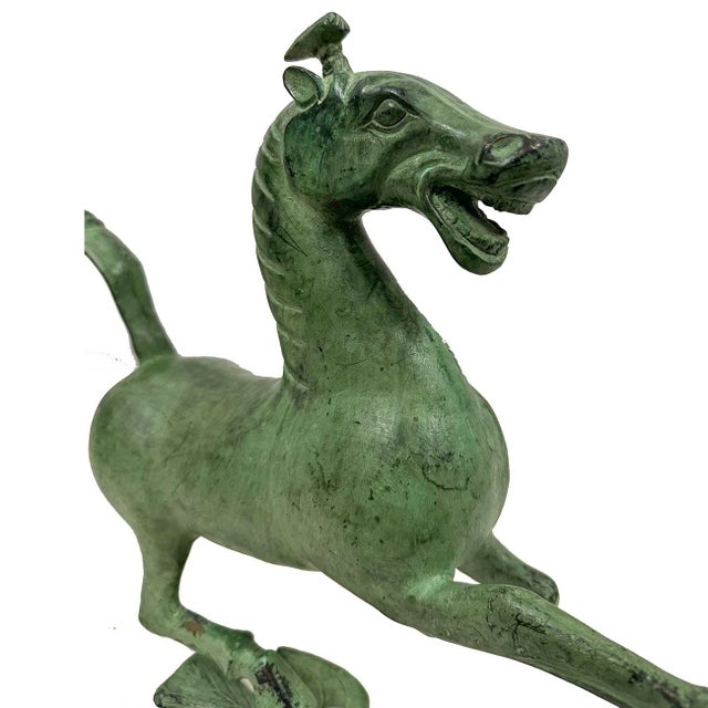 Green Vintage Chinese Bronze Horse Stepping on Flying Swallow Statue For Sale - Image 8 of 10