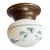 Vintage Painted Cased Glass Botanical Motif Flushmount Fixture on Old Brass Holder, Circa 1920 For Sale