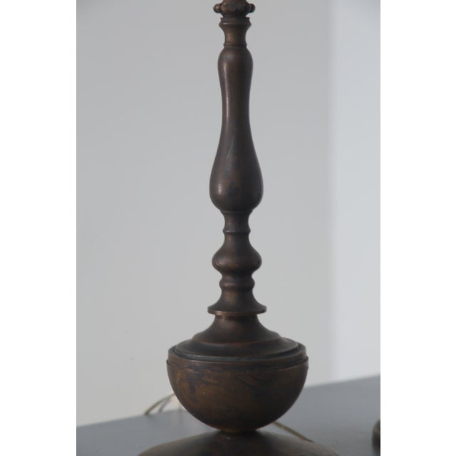 1930s Vintage Art Deco Italian Bronze Candlesticks Table Lamps, 1930, Set of 2 For Sale - Image 5 of 13