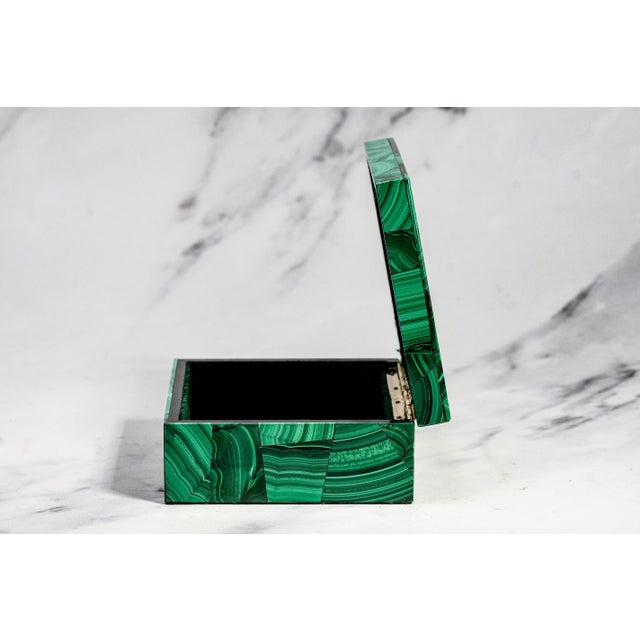 Stunning Vintage European Malachite Box Hand Cut Geometric Stone Mid Century Luxury Home Decor For Sale - Image 10 of 14