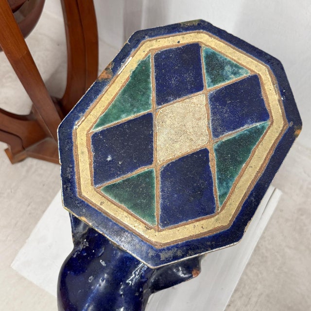 Ceramic Blue Ceramic Elephant Pedestal Stand For Sale - Image 7 of 9