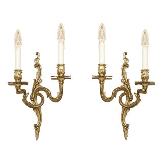 Large Vintage French Bronze Candle Wall Lights, 1920s, Set of 2 For Sale
