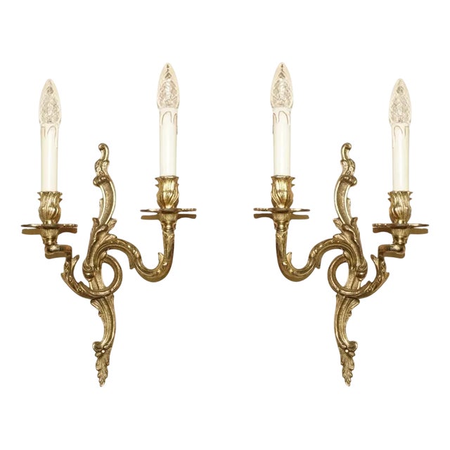 Large Vintage French Bronze Candle Wall Lights, 1920s, Set of 2 For Sale