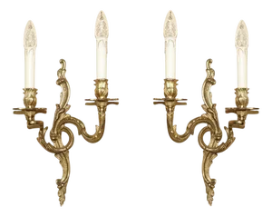 Large Vintage French Bronze Candle Wall Lights, 1920s, Set of 2