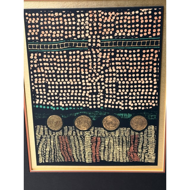 1970s “Cameroon Ii” Aboriginal-Style Dot Art, Signed Nelson, Gold Matted, Unframed For Sale - Image 4 of 13