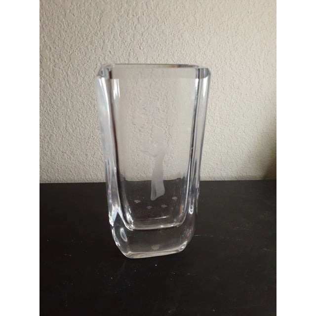 Art Deco Vintage Artist Signed Skruf Sweden Clear Crystal Vase For Sale - Image 3 of 6