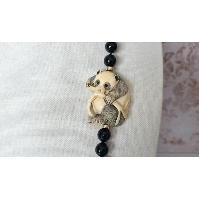 Metal Vintage Onyx 14k Gold Necklace With Antique Ivory Panda Netsuke For Sale - Image 7 of 9