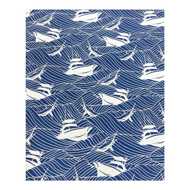 1.8 Yard Designer Cotton White Blue Nautical Boat Upholstery 