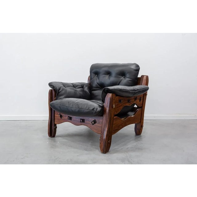 Black Set of Second Half of the 20th Century American Single Seats in Wood & Leather, 1970s For Sale - Image 8 of 13