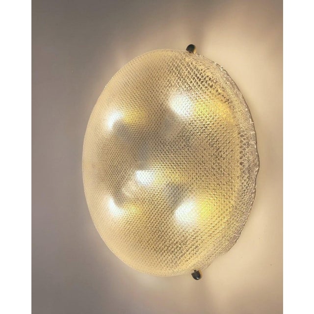 1970s Vintage Textured Glass and Brass Flush Mount from Hillebrand Leuchten, Germany, 1970s For Sale - Image 5 of 18