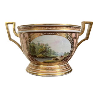 Antique 18th Century George III Derby Porcelain Bough Pot Vase With Named Topographical Scene Near Dalton, Lancashire on Salmon Ground For Sale