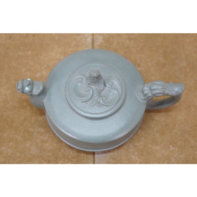Vintage Chinese Yixing Zisha Green Clay Dragon Koi Fish Kung Fu Teapot 5.5" For Sale - Image 10 of 15