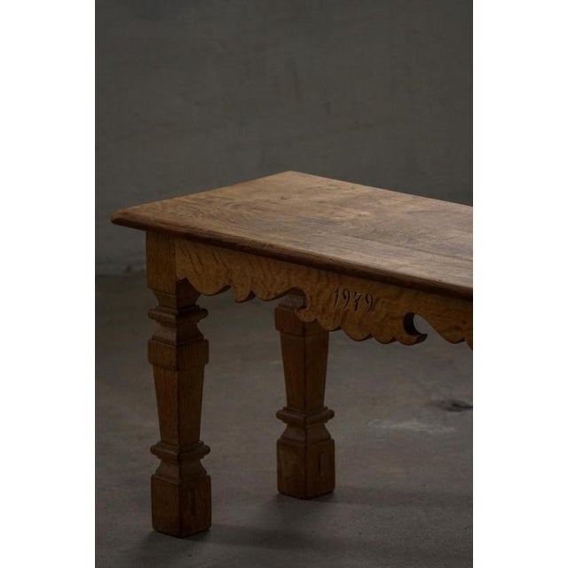 Mid-Century Carved Oak Bench, 1979 For Sale - Image 4 of 18