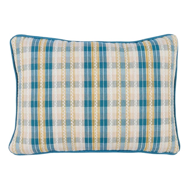 Schumacher Fonda Pillow In Teal & Citron For Sale