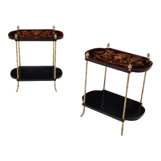 Maison Baguès Bronze Bamboo Wood Marquetry Side Tables 1940s For Sale