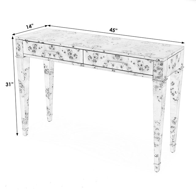 Mid-Century Modern Kai 45 in. W Rectangular Burl Wood 2 Drawer Console Table, Dark Burl For Sale - Image 3 of 9